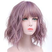 abordables Perruques de fête-perruques roses pour femmes perruque synthétique vague profonde frange soignée perruque rose courte a1 a2 a3 a4 a5 cheveux synthétiques femmes cosplay fête mode rose violet carnaval perruque