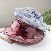 cheap Party Hats-Hats Headwear Straw Hats Tulle Linen /  Blend Bucket Hat Straw Hat Sun Hat Casual Holiday Kentucky Derby Melbourne Cup Vintage Style Elegant With Feather Appliques Headpiece Headwear Race Day Dress