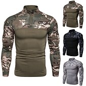 お買い得  メンズ アクティブ T シャツ &amp; タンクトップ-男性用 カモシャツ コンバットシャツ カモフラージュ 長袖 アウトドア 秋 春 速乾性 高通気性 ソフト モイスチャーコントロール ポリエステル 狩猟 しつけ用品 コンバットブーツ アーミーグリーン グレー ブラック