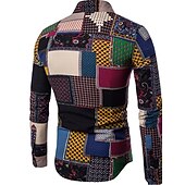 preiswerte Ethnisches Muster-Herren Hemd Knopfhemd Langarm Designer Boho Täglich Ausgehen Ganzjährig Umlegekragen Bedruckt Hemden mit Kragen Hellgrün Dunkelgrün Purpur Regenbogen
