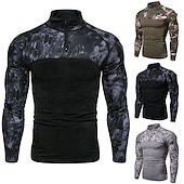 お買い得  メンズ アクティブ T シャツ &amp; タンクトップ-男性用 カモシャツ コンバットシャツ カモフラージュ 長袖 アウトドア 秋 春 速乾性 高通気性 ソフト モイスチャーコントロール ポリエステル 狩猟 しつけ用品 コンバットブーツ アーミーグリーン グレー ブラック