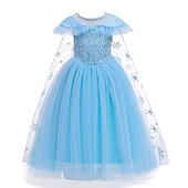 abordables Robes féeriques-enfants filles congelés elsa princesse costumes robe flocon de neige fleur tulle robe fête d&#039;anniversaire paillettes patchwork pleine longueur bleu maxi manches courtes élégant cosplay robes coupe régulière