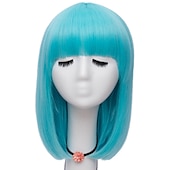 voordelige Feestpruiken-Vrouwen Oranje Korte Cosplay Pruik met Pony Bob Haarstijl Hittebestendige Vezel Synthetische Rechte Haar Halloween Pruiken