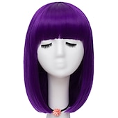 voordelige Feestpruiken-Vrouwen Oranje Korte Cosplay Pruik met Pony Bob Haarstijl Hittebestendige Vezel Synthetische Rechte Haar Halloween Pruiken