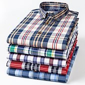 voordelige Overhemden met knopen voor heren-Voor heren Overhemd Geruit overhemd Button-down overhemd Shirt met kraag Geruit Bruiloft Werk B C D E Lange mouw Strijkijzer Lente &amp; Herfst Kleding Button-omlaag