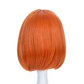 voordelige Feestpruiken-Vrouwen Oranje Korte Cosplay Pruik met Pony Bob Haarstijl Hittebestendige Vezel Synthetische Rechte Haar Halloween Pruiken