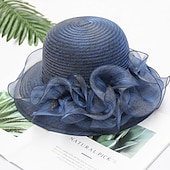 economico Cappelli per feste-Cappelli Copricapi Cappelli di Paglia Cappello a Secchiello di Tulle Cappello di Paglia Cappello da Sole Casual Vacanze Melbourne Cup Cocktail Royal Ascot Stile Vintage Con Applicazioni Ruching