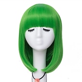 voordelige Feestpruiken-Vrouwen Oranje Korte Cosplay Pruik met Pony Bob Haarstijl Hittebestendige Vezel Synthetische Rechte Haar Halloween Pruiken