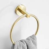 economico Set di accessori da bagno-il set di accessori per il bagno include porta accappatoio e portasciugamani ad anello nuovo design moderno materiale in acciaio inossidabile montato a parete dorato 3 pezzi