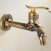 cheap Wall Mount-Outdoor Faucet,Wall Mount Antique Brass Faucet,Garden Outdoor Decorative Hose 1/2 inch Connection Spigot Carving Desigh with Cold Water Only