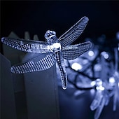abordables Lumières de cordes solaires-guirlande solaire extérieure guirlande de fées à led solaire guirlande lumineuse de 6,5 m libellule 30leds blanc chaud blanc coloré 8 modes extérieur imperméable de mariage patio jardin lampe de