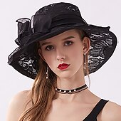 economico Cappelli per feste-berretto Copricapo Cappelli di paglia Tulle Pizzo Cappelli da pescatore Cappello di paglia Cappello da sole Informale Per eventi Coppa di Melbourne cocktail Astco reale Stile vintage Elegante Con