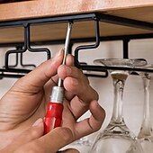 cheap Barware-2pcs Wine Glasses Holder Bartender Stemware Hanging Rack Under Cabinet Stemware Organizer Glass Goblet Iron Rack Bar Tool