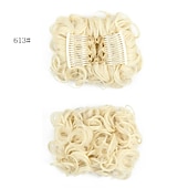 economico Clip nelle estensioni-piatto corto riccio disordinato estensione per chignon pettini per capelli elasticizzati facili clip in vassoio chignon posticci coda di cavallo - dal marrone scuro al ramato chiaro