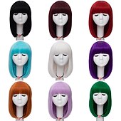 voordelige Feestpruiken-Vrouwen Oranje Korte Cosplay Pruik met Pony Bob Haarstijl Hittebestendige Vezel Synthetische Rechte Haar Halloween Pruiken