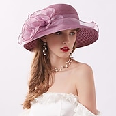 economico Cappelli per feste-Cappelli Copricapi Cappelli di Paglia Cappello a Secchiello di Tulle Cappello di Paglia Cappello da Sole Casual Vacanze Melbourne Cup Cocktail Royal Ascot Stile Vintage Con Applicazioni Ruching