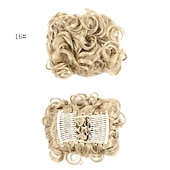 economico Clip nelle estensioni-piatto corto riccio disordinato estensione per chignon pettini per capelli elasticizzati facili clip in vassoio chignon posticci coda di cavallo - dal marrone scuro al ramato chiaro