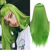 baratos Perucas de festa-Perucas azuis para mulheres peruca sintética reta natural peruca de parte do meio de comprimento médio A15 A16 A17 A18 A19 cabelo sintético perucas de festa de Halloween azul e branca