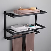economico Portasciugamani-portasciugamani in alluminio per bagno, portasciugamani da parete a 3 strati porta asciugamani da bagno 60 cm (nero/argento/grigio canna di fucile)