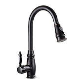 preiswerte Mit ausziehbarer Brause-Küchenspülen-Mischbatterie mit ausziehbarem Sprüher, Hochlichtbogen-Messing, Silber / Kaffee, Einhand-Einloch, ölgeriebene Bronze, herunterziehbare hohe Küchenarmaturen mit Warm- und Kaltwasserschlauch