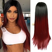 baratos Perucas de festa-Perucas azuis para mulheres peruca sintética reta natural peruca de parte do meio de comprimento médio A15 A16 A17 A18 A19 cabelo sintético perucas de festa de Halloween azul e branca