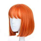 voordelige Feestpruiken-Vrouwen Oranje Korte Cosplay Pruik met Pony Bob Haarstijl Hittebestendige Vezel Synthetische Rechte Haar Halloween Pruiken
