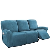 economico Poltrone reclinabili e poltrone wingback-copridivano reclinabile componibile fodera 1 set di 8 pezzi microfibra elasticizzata alta elasticità bordeaux rosso velluto di alta qualità copridivano copridivano per 3 posti cuscino divano