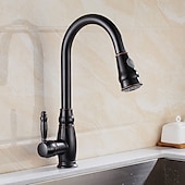 preiswerte Mit ausziehbarer Brause-Küchenspülen-Mischbatterie mit ausziehbarem Sprüher, Hochlichtbogen-Messing, Silber / Kaffee, Einhand-Einloch, ölgeriebene Bronze, herunterziehbare hohe Küchenarmaturen mit Warm- und Kaltwasserschlauch