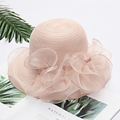 economico Cappelli per feste-Cappelli Copricapi Cappelli di Paglia Cappello a Secchiello di Tulle Cappello di Paglia Cappello da Sole Casual Vacanze Melbourne Cup Cocktail Royal Ascot Stile Vintage Con Applicazioni Ruching