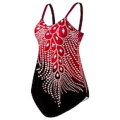preiswerte Schwimmresse-Damen Übergröße Badeanzug 2 Stück Schwimm-Kleid Bademode Bedruckt für große Büsten Urlaub Sport Blatt Badeanzüge