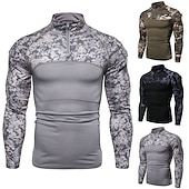 お買い得  メンズ アクティブ T シャツ &amp; タンクトップ-男性用 カモシャツ コンバットシャツ カモフラージュ 長袖 アウトドア 秋 春 速乾性 高通気性 ソフト モイスチャーコントロール ポリエステル 狩猟 しつけ用品 コンバットブーツ アーミーグリーン グレー ブラック