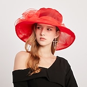 economico Cappelli per feste-Copricapo Organza Miscela polyester / cotone Cappelli da pescatore Informale Per eventi Coppa di Melbourne cocktail Astco reale Di pizzo Con Con balze strutturate Floreale Copricapo Copricapo