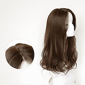 economico Parrucche trendy sintetiche-parrucche nere per le donne parrucche sintetiche lunghe con frangetta naturale diritto ondulato marrone scuro/parrucche nere per le donne parrucche cosplay parrucche in fibra resistente al calore