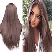 baratos Perucas de festa-Perucas azuis para mulheres peruca sintética reta natural peruca de parte do meio de comprimento médio A15 A16 A17 A18 A19 cabelo sintético perucas de festa de Halloween azul e branca