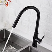 abordables Mitigeurs avec spray-Robinet mitigeur d&#039;évier de cuisine avec pulvérisateur extractible, robinet de récipient rotatif en acier inoxydable, robinet de pulvérisation en mode pluie/cascade, robinet de robinet de cuisine noir et argent avec distributeur de savon