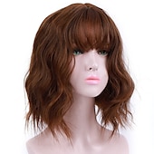 abordables Perruques de fête-perruques roses pour femmes perruque synthétique vague profonde frange soignée perruque rose courte a1 a2 a3 a4 a5 cheveux synthétiques femmes cosplay fête mode rose violet carnaval perruque