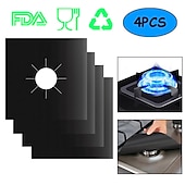 cheap Kitchen Cookware-4pcs Reusable Gas Range Protector Gas Stove Burner Safe Non-Sticky and Easy to Clean Teflon Glass Fiber Black Protective Pad for Cleaning Kitchen Tools