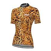 billiga Tröjor för kvinnor-Dam Cykeltröja Kortärmad Cykel Tröja Överdelar med 3 bakfickor Bergscykling Vägcykling Torkar snabbt Andningsfunktion Snabb tork Fuktabsorberande Gul Rosa Röd Leopard sporter Kläder