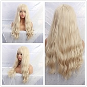 voordelige Synthetische trendy pruiken-synthetische pruik golvend middelste stuk pruik lang a24 synthetisch haar dames zacht party makkelijk mee te nemen blond roze zwart barbiecore pruiken