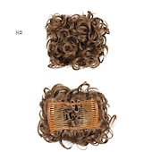 economico Clip nelle estensioni-piatto corto riccio disordinato estensione per chignon pettini per capelli elasticizzati facili clip in vassoio chignon posticci coda di cavallo - dal marrone scuro al ramato chiaro