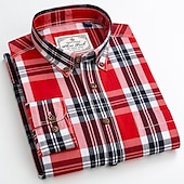 voordelige Overhemden met knopen voor heren-Voor heren Overhemd Geruit overhemd Button-down overhemd Shirt met kraag Geruit Bruiloft Werk B C D E Lange mouw Strijkijzer Lente &amp; Herfst Kleding Button-omlaag