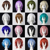 economico Parrucche da festa-parrucche sintetiche corte per donna bianco viola blu biondo giallo nero rosso parrucca cosplay femminile parrucca carnevalesca in fibra ad alta temperatura