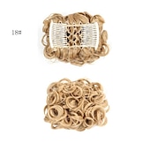 economico Clip nelle estensioni-piatto corto riccio disordinato estensione per chignon pettini per capelli elasticizzati facili clip in vassoio chignon posticci coda di cavallo - dal marrone scuro al ramato chiaro