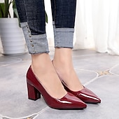 cheap Block Heels-Women&#039;s Heels Pumps Valentines Gifts Solid Colored Low Heel Chunky Heel Pointed Toe PU Loafer Black White Pink
