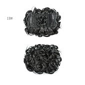 economico Clip nelle estensioni-piatto corto riccio disordinato estensione per chignon pettini per capelli elasticizzati facili clip in vassoio chignon posticci coda di cavallo - dal marrone scuro al ramato chiaro