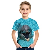 abordables Animales 3D para Niño-Niños Chico Camiseta Manga Corta Bleu Ciel Azul cielo Azul marinero Impresión 3D Dinosaurio Animal Escuela Diario Interior Básico Fresco 3-12 años / Verano