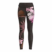 abordables polainas 3d-Mujer Pantalones de yoga Levantamiento de tope Control de barriga Alta cintura Entrenamiento de gimnasio Corriendo Aptitud física Mallas Leggings Leggings Estampado Floral Marrón Otoño Invierno