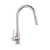 abordables Mitigeurs avec spray-Robinet mitigeur d&#039;évier de cuisine avec pulvérisateur extractible, robinet de récipient rotatif en acier inoxydable, robinet de pulvérisation en mode pluie/cascade, robinet de robinet de cuisine noir et argent avec distributeur de savon
