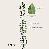 cheap Artificial Plants &amp; Greenery-12Pcs 220Cm/87“ Artificial Plants Vine Wall Decor Wedding Party Decorative Artificial Leaves Greenery Artificial Hanging Plants For Wedding Wall Decor, Party Room Decor