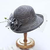 billige Partyhatter-Hatter Hodebekledning Stråhatter Tyll Strå Bøttehatt Stråhatt Solhatt Uformell Ferie Melbourne Cup Cocktail Royal Ascot Vintage Stil Med Fjær Applikasjoner Hodepryd Racedag Kjole